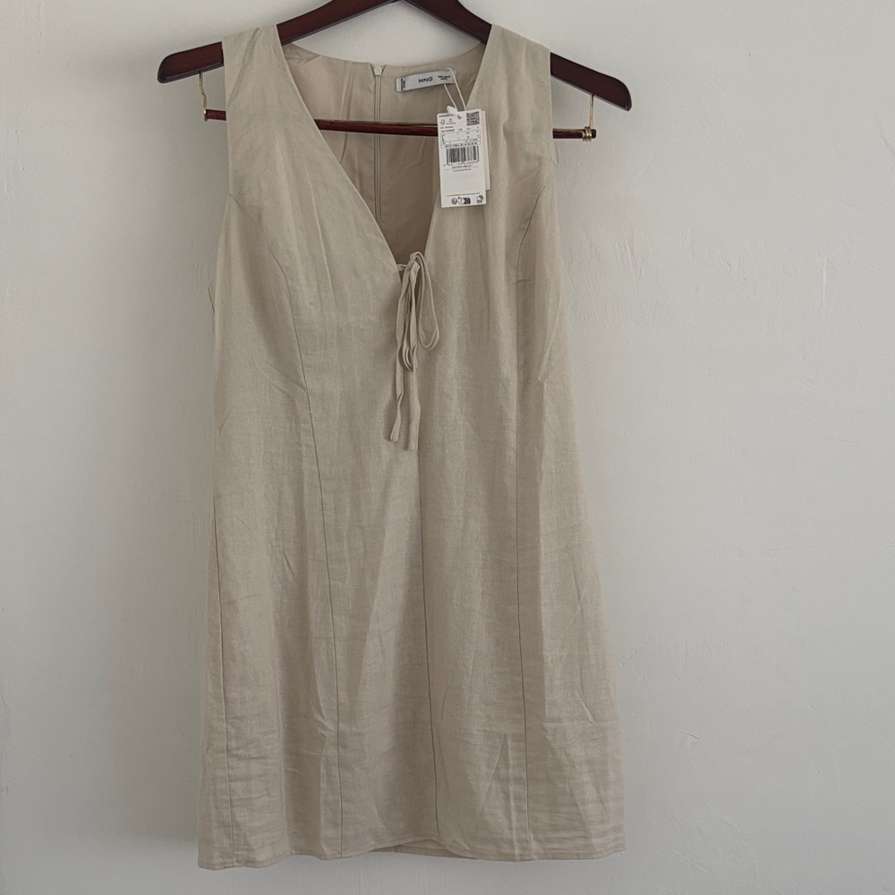 Mango Light Tan V-Neck Dress